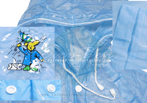 Long Blue plastic rain jacket for children hood